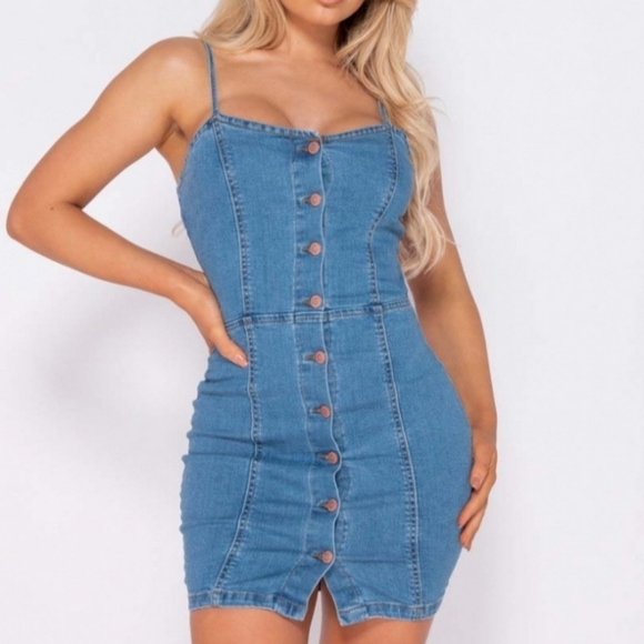 Premium Stretch Denim Button Down Dress 99% Cotton - Picture 7 of 17